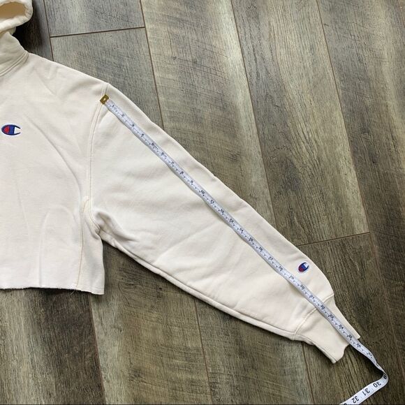 Champion Reverse Weave Cropped Hoodie Natural Ivory Off White Cream Size Medium - Picture 11 of 12